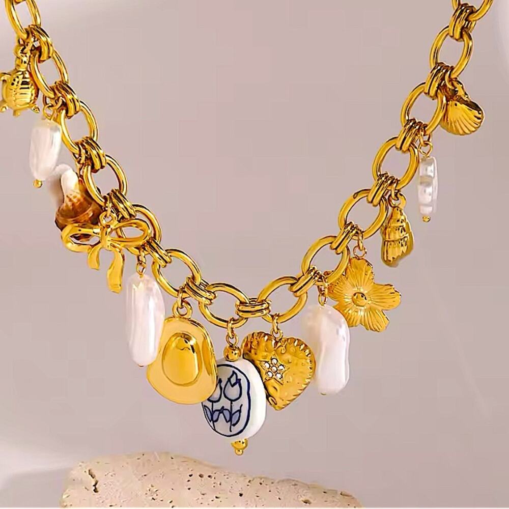 Stainless Steel Vintage Charm Necklace Gold Plated Choker Multi-charm Se… - Picture 9 of 13